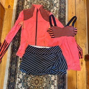 Pink and Black Striped Activewear Set